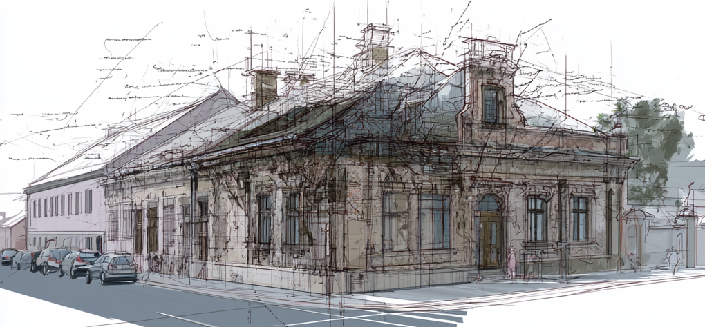 Technical drawing of a building – diagram of managed systems
